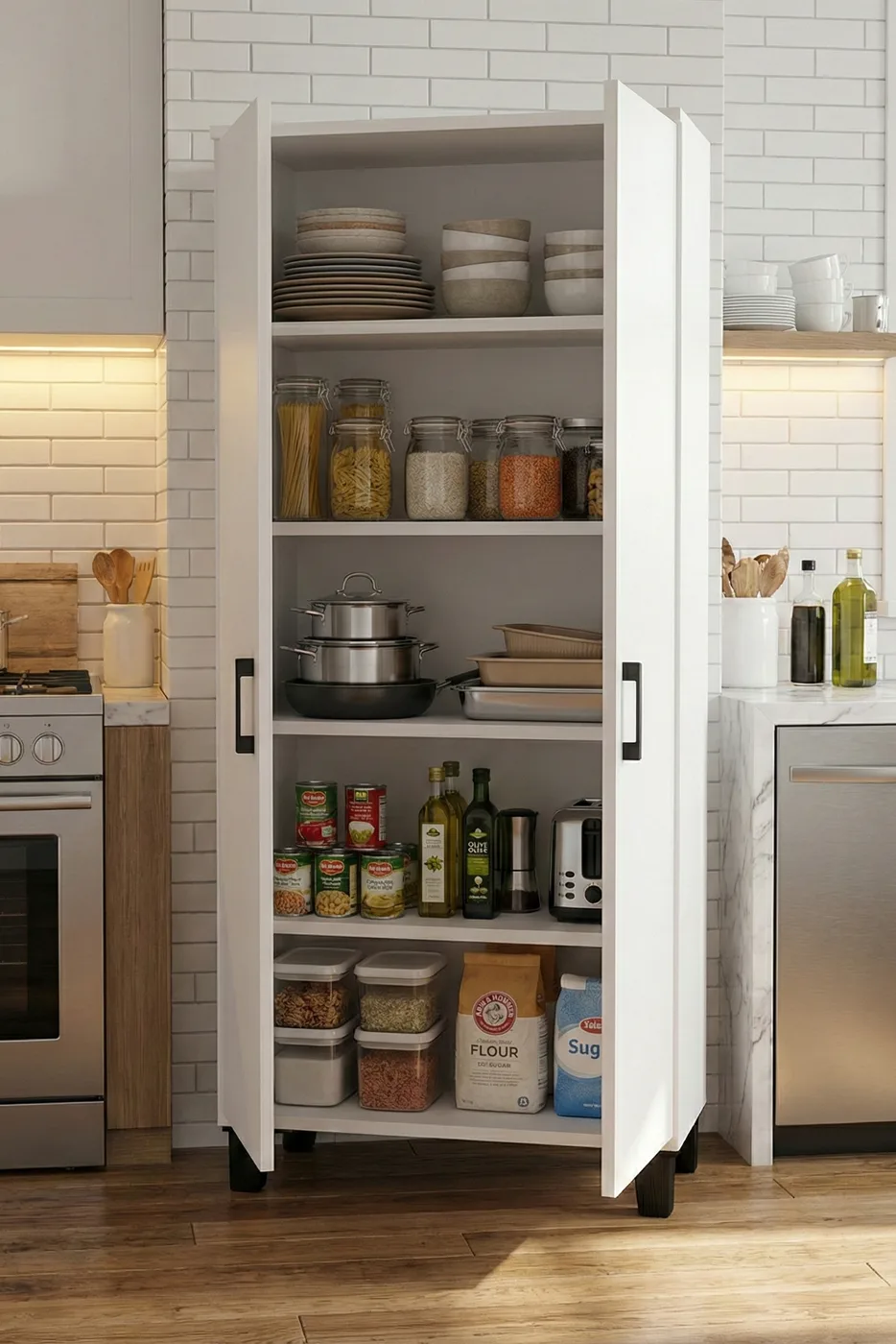 Mutfak Dolabı Çok Amaçlı 160 Kiler Dolabı 2 Kapaklı 5 Raflı Banyo Dolap 251 Beyaz