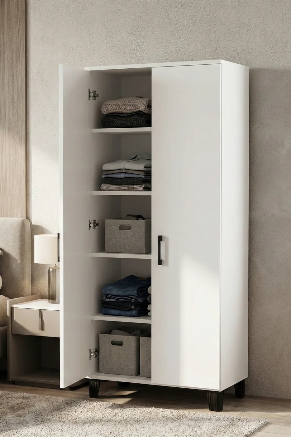 Mutfak Dolabı Çok Amaçlı 160 Kiler Dolabı 2 Kapaklı 5 Raflı Banyo Dolap 251 Beyaz