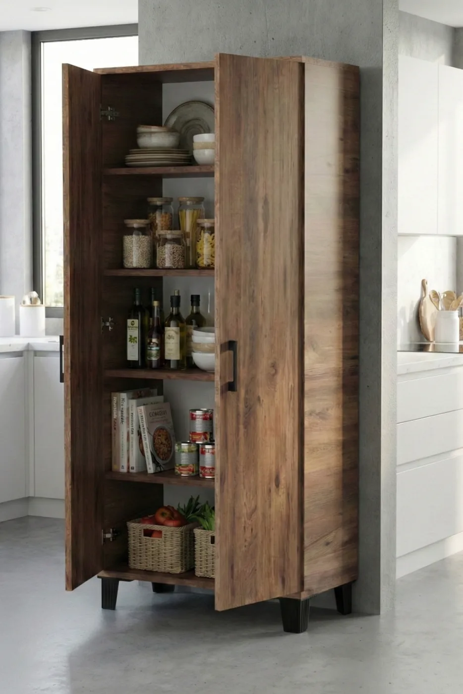 Mutfak Dolabı Çok Amaçlı 160 Kiler Dolabı 2 Kapaklı 5 Raflı Banyo Dolap 250 Atlantik Çam